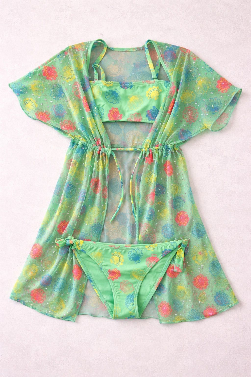 🌴 Ensemble plage fille 3 pièces – Maillot robe légère fleurie