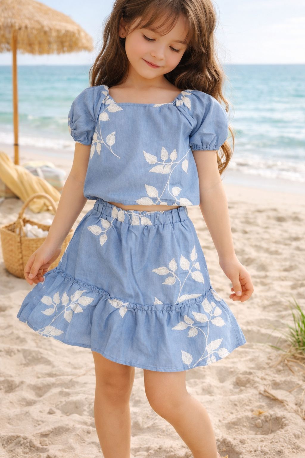 đž Ensemble Ă©tĂ© fille â Jupe & Top Ă motif feuilles