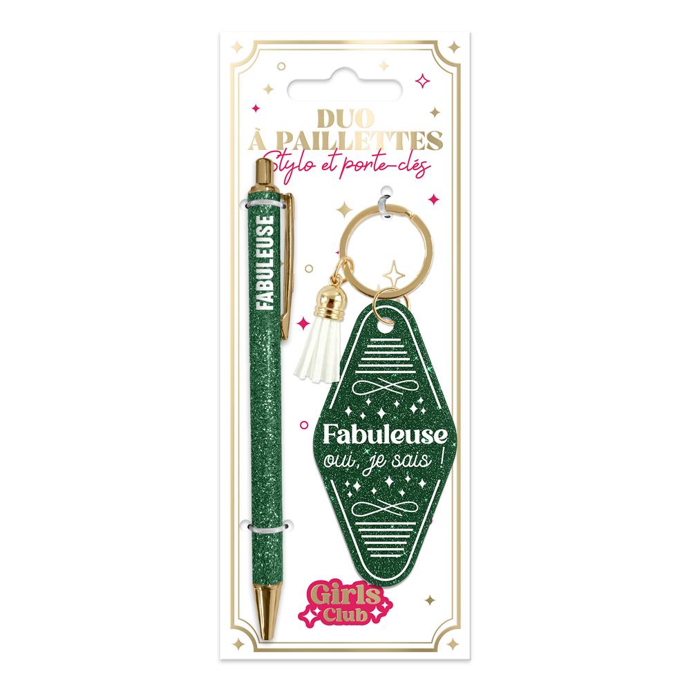 Duo paillettes porte cles motel et stylo fabuleuse