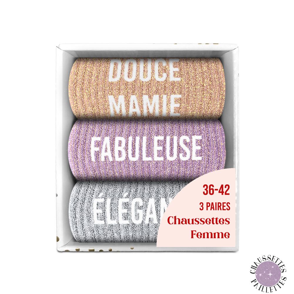 Coffret trio chaussettes paillettes douce mamie