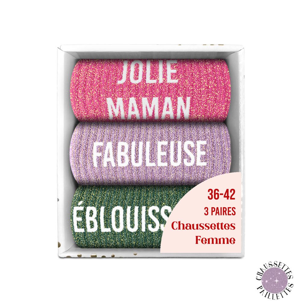 ✨Coffret trio chaussettes paillettes Jolie maman