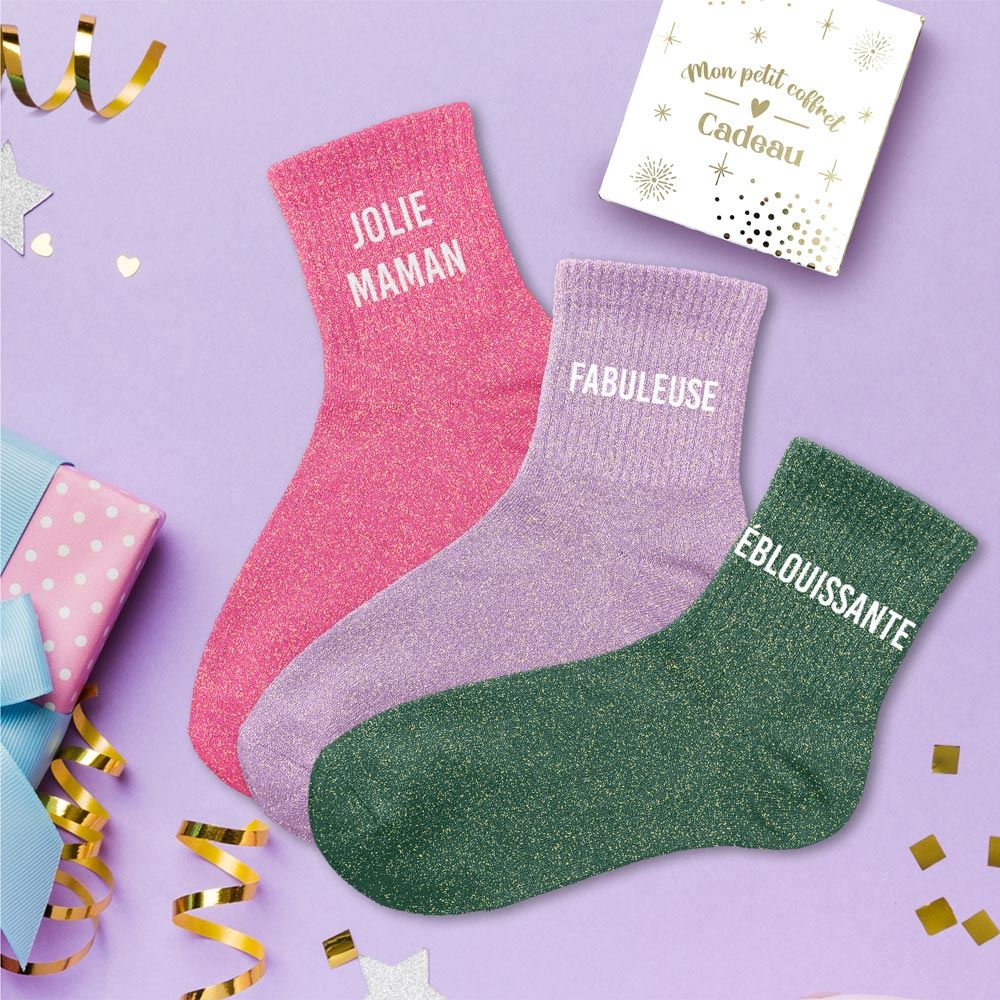 ✨Coffret trio chaussettes paillettes Jolie maman