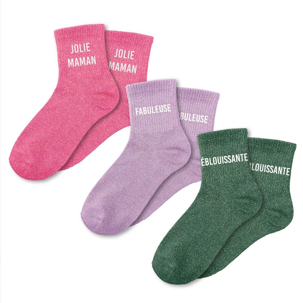 ✨Coffret trio chaussettes paillettes Jolie maman