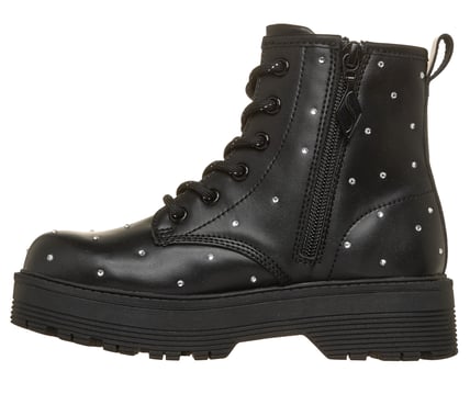 Détail de la tige en cuir synthétique ornée de strass de la botte Skechers Gravlen HI Jewels Strut