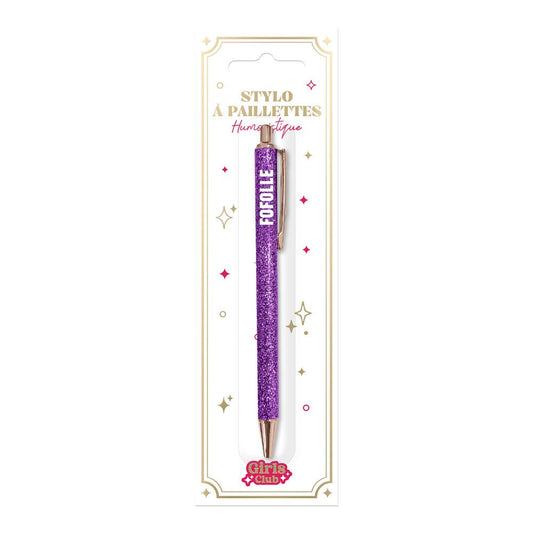Stylo a paillettes violet fofolle