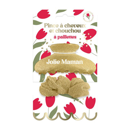 Pince cheveux et chouchou a paillettes maman