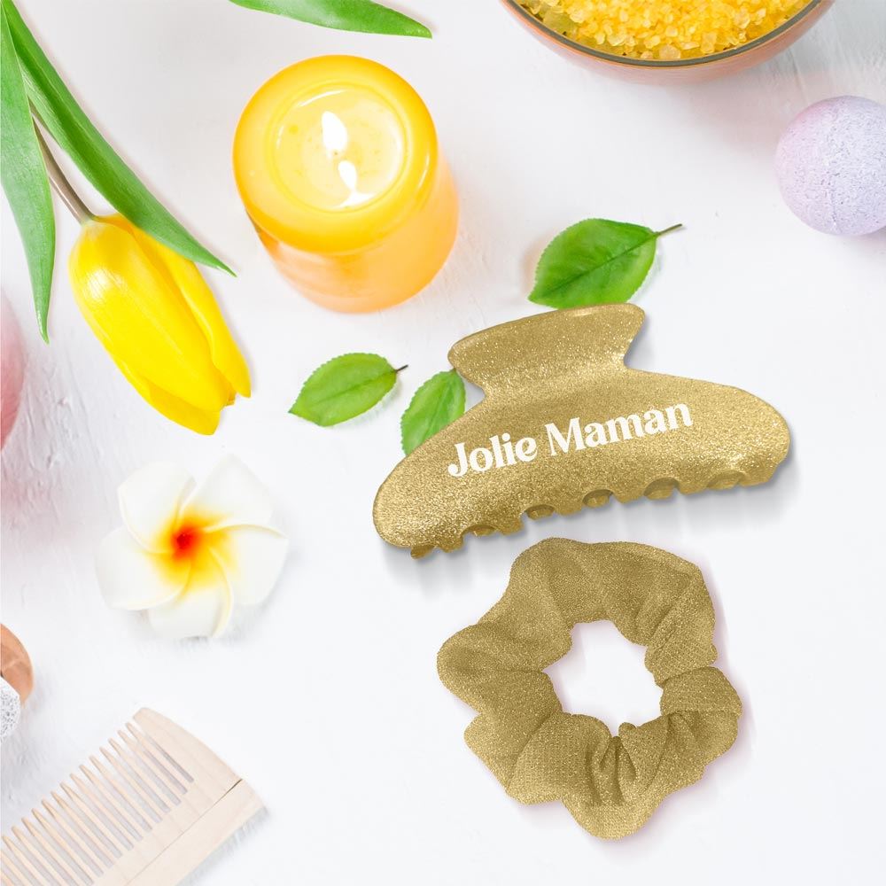 Pince cheveux et chouchou a paillettes maman