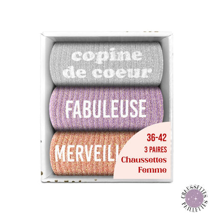💖Coffret trio chaussettes paillettes copine de CŒur