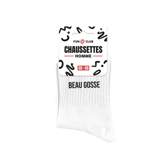 Chaussettes homme à message « Beau Gosse » – Blanches
