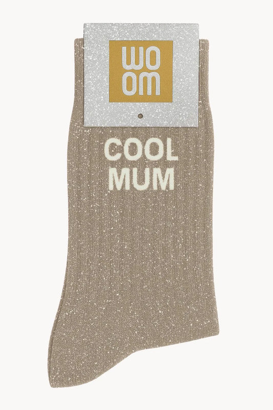 Chaussettes à Paillettes à Message "Cool Mum" - Beige