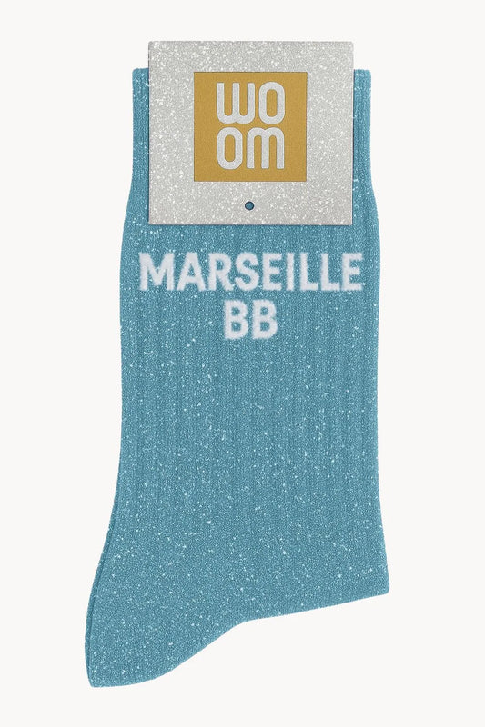 Chaussettes à Paillettes à Message "Marseille BB" - Turquoise