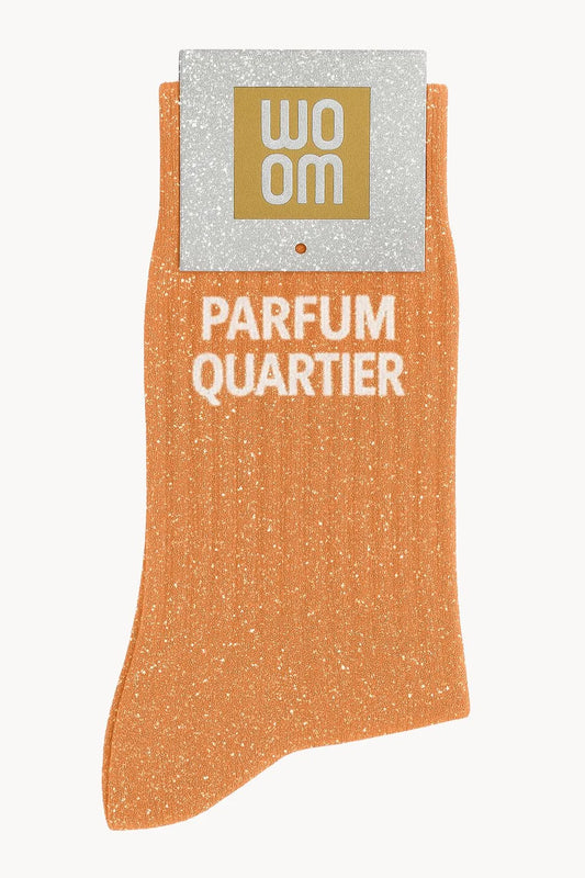 Chaussettes à Paillettes à Message "Parfum Quartier" - Orange