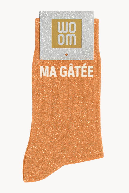 Chaussettes à Paillettes à Message "Ma Gâtée" - Orange