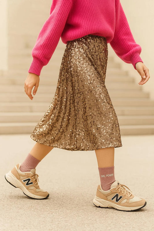 Chaussettes à Paillettes à Message "Girl Power" - Rose Gold