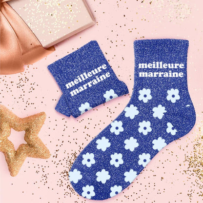 Chaussettes paillettes meilleure marraine