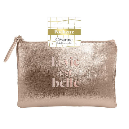 Sac pochette metal rose dore La Vie est belle