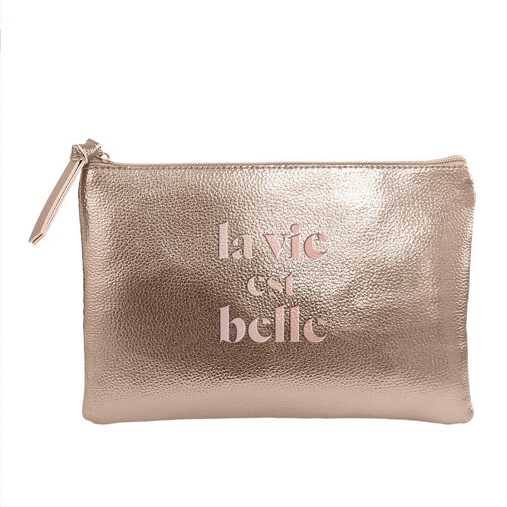 Sac pochette metal rose dore La Vie est belle