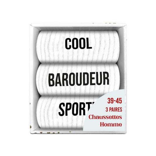 Coffret de 3 paires de chaussettes homme à message – Blanches