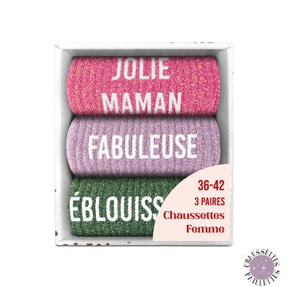 ✨Coffret trio chaussettes paillettes Jolie maman