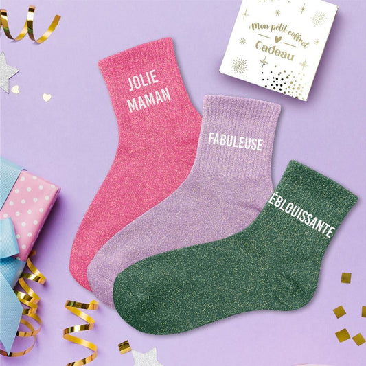 ✨Coffret trio chaussettes paillettes Jolie maman